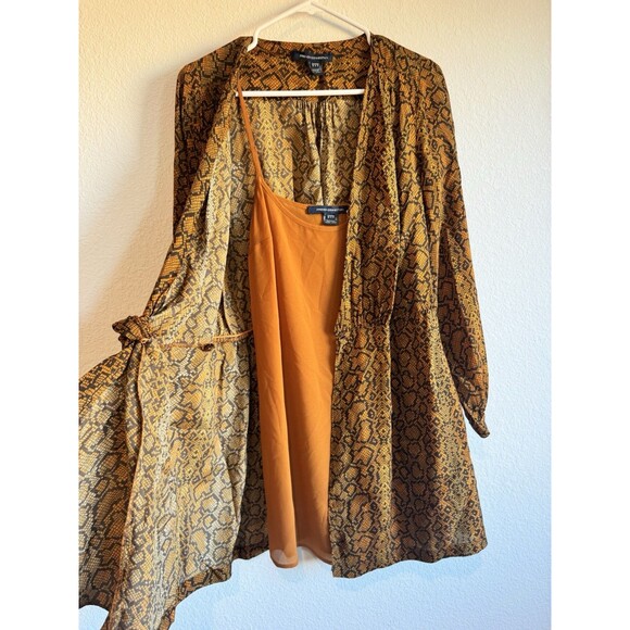 French Connection Women's Orange Brown Snakeskin Wrap Blouse Long Sleeve Chiffon - Picture 7 of 16